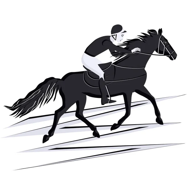 Jockey en las carreras. Montar a caballo. Silueta en blanco y negro - aislado - vector — Archivo Imágenes Vectoriales