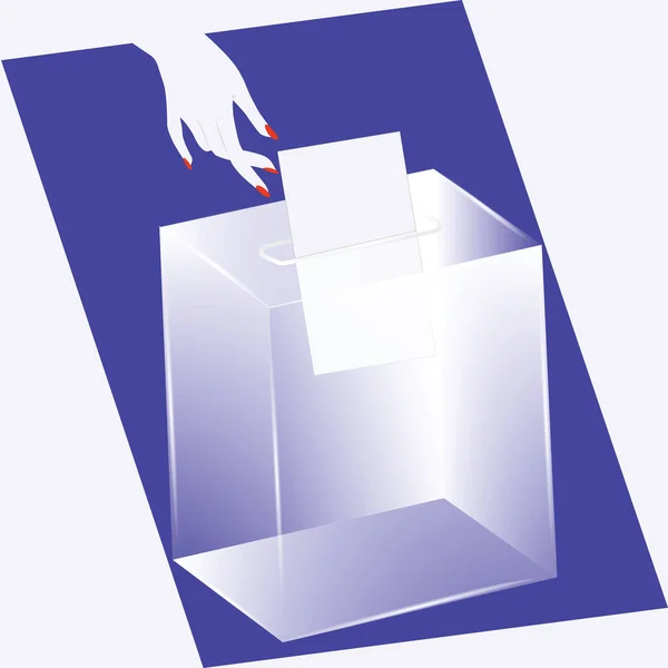 Ballot box - glass is transparent - female hand drops the newsletter - vector. Voting, election concept. — Stock Vector