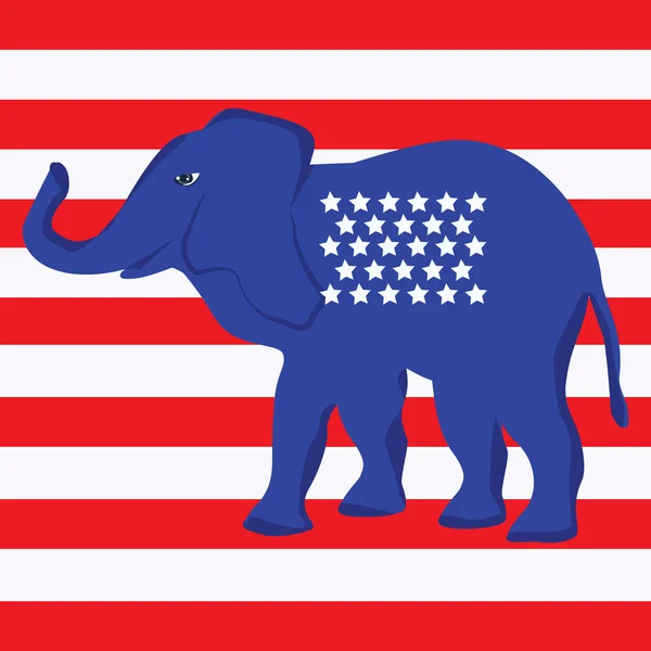 Blue elephant with stars on the background of white and red stripes - vector. US Political Parties. Republican Talisman — Stock Vector