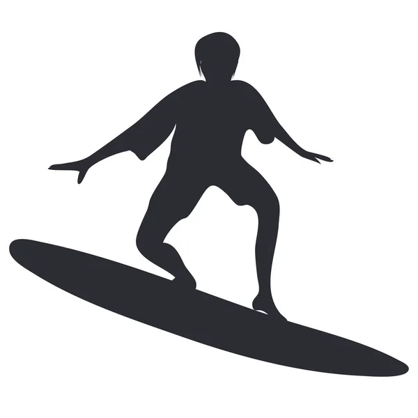 Surf - bosquejo de un hombre sobre una tabla de surf - aislado sobre fondo blanco - vector — Archivo Imágenes Vectoriales