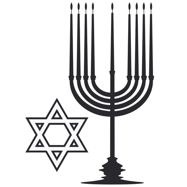 Sketch - Minor with nine candles - Star of David - isolated on white background - vector. Hanukkah. Religion. Tradition. — Stock Vector