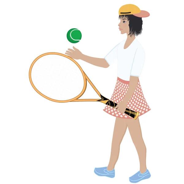 Девочка, подросток, с ракеткой для тенниса - вектор. Летнее время. Спорт. Отпуск . — стоковый вектор