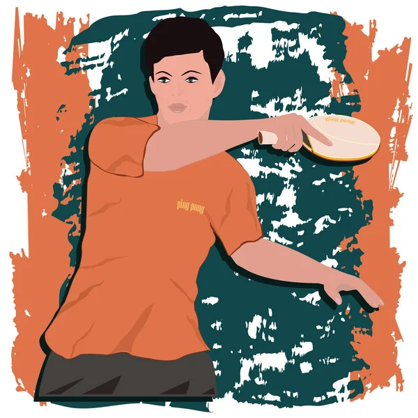 Tenis de mesa. Atleta con una raqueta hace un éxito. Campo de estilo grunge abstracto - aislado sobre fondo blanco - vector . — Archivo Imágenes Vectoriales