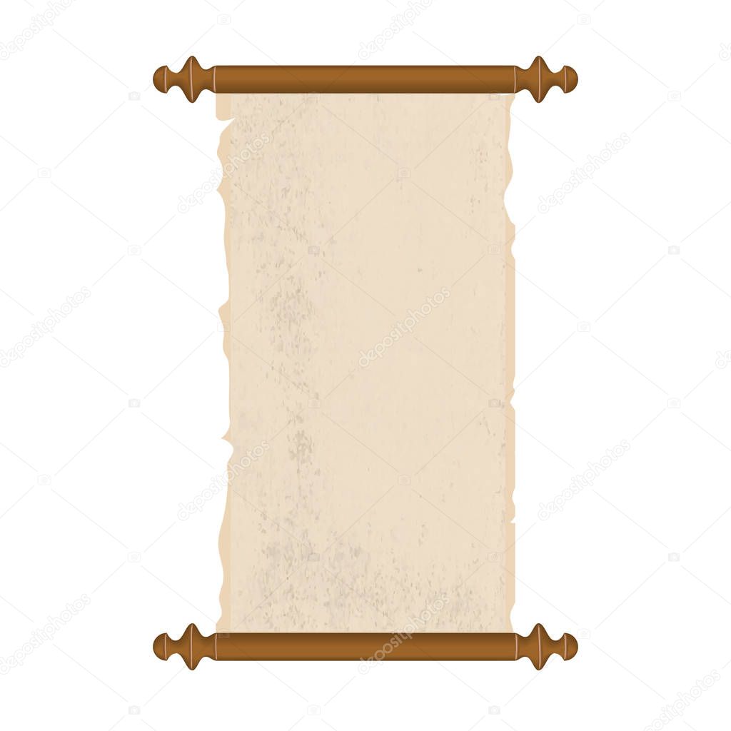 Papyrus scroll, old, with stains in grunge style, with torn edges - isolated on white background - vector.