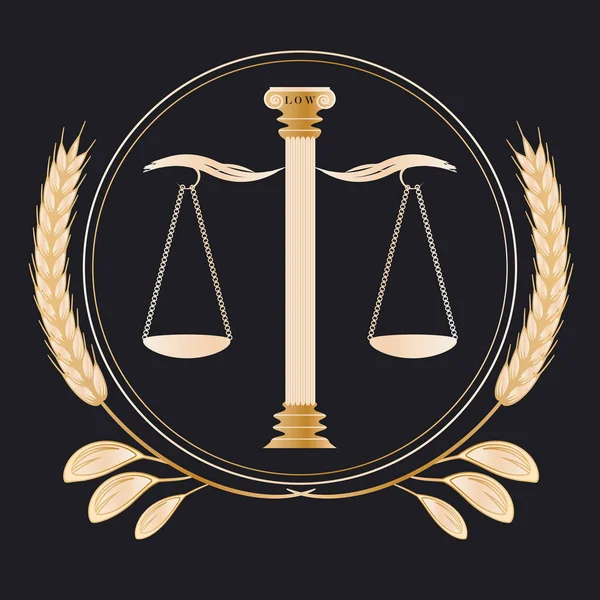 Ζυγαριά της Δικαιοσύνης - εικόνα στρογγυλή, διακοσμημένη - μαύρο χρυσό - διάνυσμα. — Διανυσματικό Αρχείο