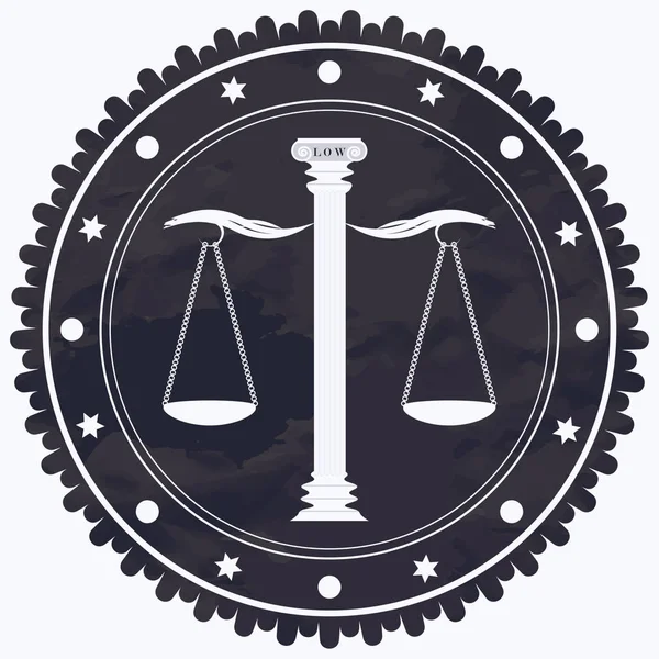 Escalas de Justiça - ícone redondo, em estilo grunge - isolado em fundo branco - vetor . — Vetor de Stock