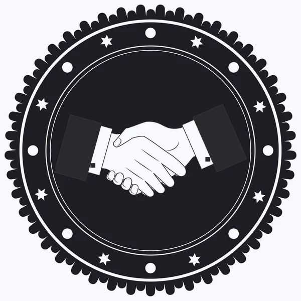 Handshake, male palms - icon round black - isolated on white background - vector. Partnership Agreement. Legal agreement — Stock Vector