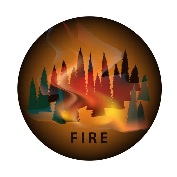 Fiery element. Burning forest, taiga, realistic bright flame - round icon - isolated on white background - vector — Stock Vector