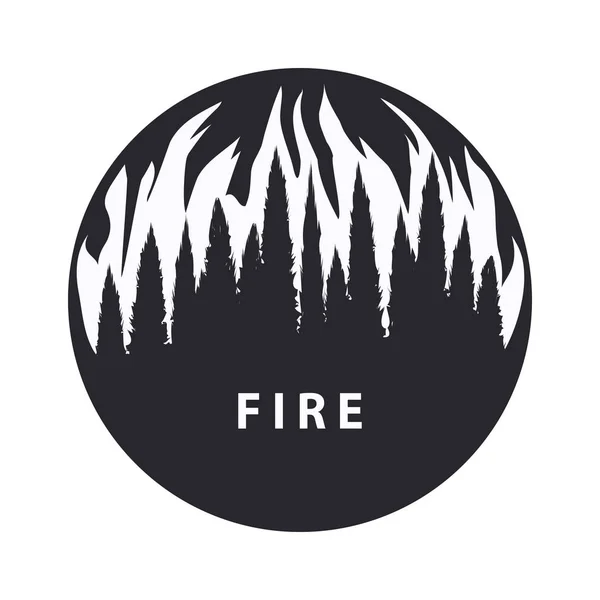 Płomienie, las, tajga - czarno-biała okrągła ikona - izolowany - wektor. Ochrona środowiska. Element ognisty. — Wektor stockowy