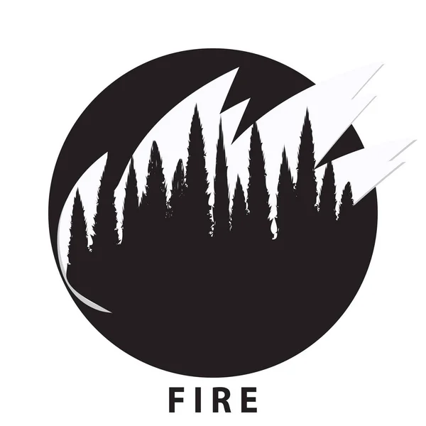 Black - white - flame, forest, taiga - round icon - isolated on white background - vector. Environmental Protection. Fiery element. — Stock Vector