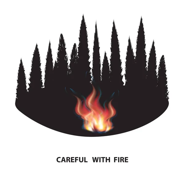 Caution with fire - bonfire and forest - isolated on white background - vector. Fiery element. Environmental Protection. — Stock Vector
