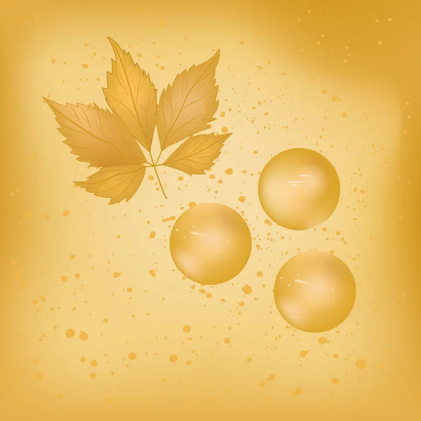 Fondo amarillo otoño - hoja de arce y bolas de oro, perlas - monocromo - vector . — Vector de stock