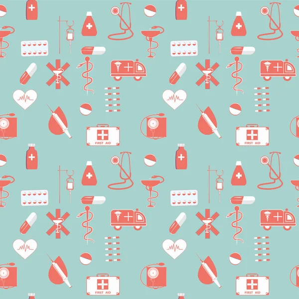 Tıbbi Şablon - Ambulans, damlalık, steteskop, ilk yardım çantası, haplar, kan basıncı monitörü, şırınga, hafif arka plan -.