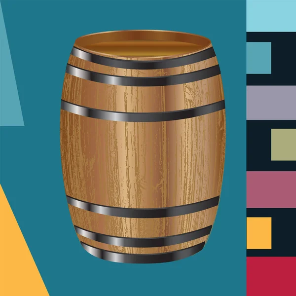 Barril de madera con aros para cerveza o vino, festivo - fondo abstracto con formas geométricas - vector . — Vector de stock