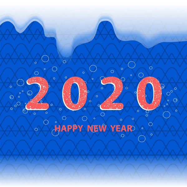 Mavi arka plan, karlı buz sınırı, dekoratif kırmızı sayılar, vektör. Tebrikler 2020. - Mutlu yıllar. Mutlu Noeller..