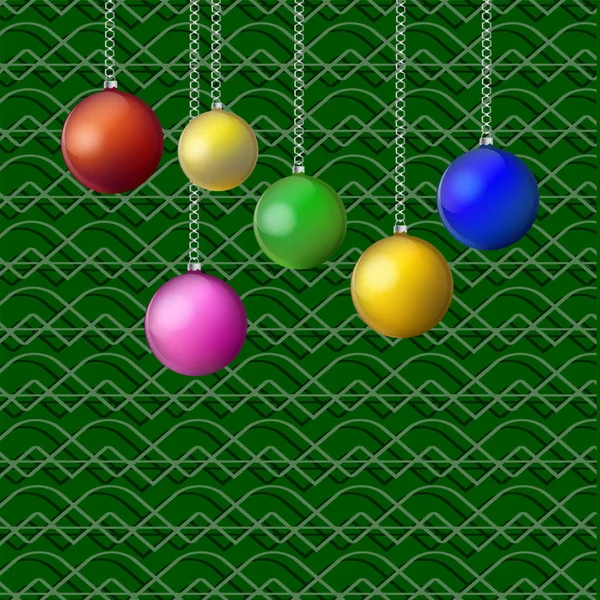 Fondo calado verde - bolas brillantes de vidrio en una cadena - vector. Felicidades 2020. Feliz Año Nuevo. Feliz Navidad. . — Vector de stock