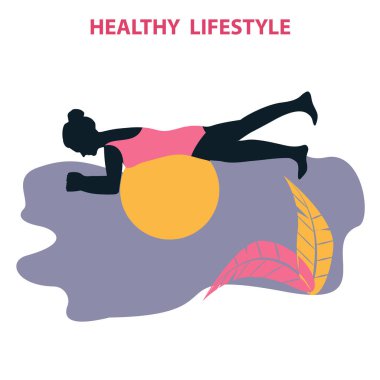 Topun üzerinde egzersiz yapan kadın - soyut element, beyaz arka planda izole edilmiş - vektör. Yoga. Fitness Egzersizleri.