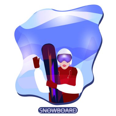 Kız Snowboardcu - soyut arka plan - illüstrasyon, vektör. Kış sporları. Doğada dinlen..