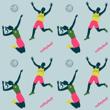 Spor şablonu - erkek ve kadın, kumar voleybol - vektör. Modern yaşam tarzı. Etkin tatiller.