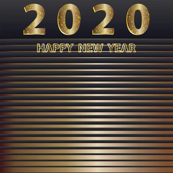 Sfondo nero-oro con linee di diverse larghezze - cifre decorative lucide - vettore. Congratulazioni per il 2020. Felice anno nuovo. Buon Natale. Ciao. . — Vettoriale Stock