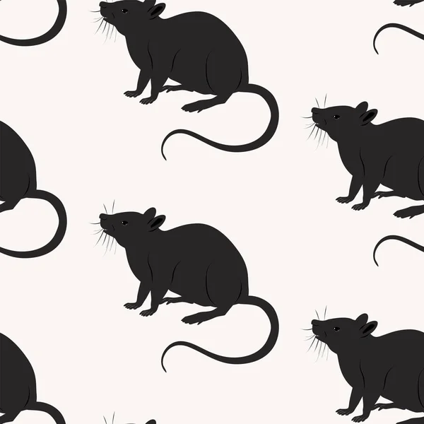 Pattern - black rat, mouse - light background - vector. New Year 2020 — Stock Vector