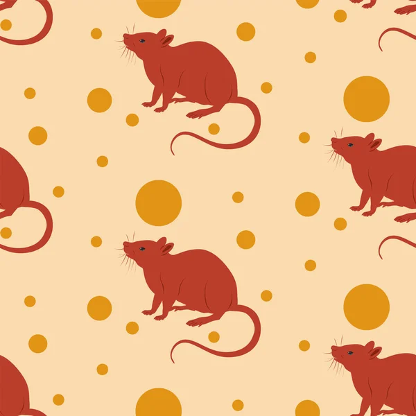 Modèle - rat rouge - fond de fromage jaune - vecteur. Nouvel An 2020 — Image vectorielle