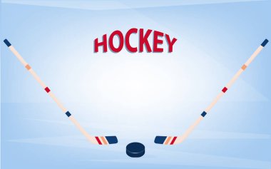 Hockey. Two hockey sticks and puck - abstract blue background - illustration, vector. Winter sports. clipart