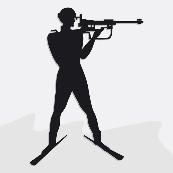 Biathlon. Biathlet, Silhouette, zielt aus einer Pistole - isoliert auf weißem Hintergrund - Illustration, Vektor. Wintersport. — Stockvektor