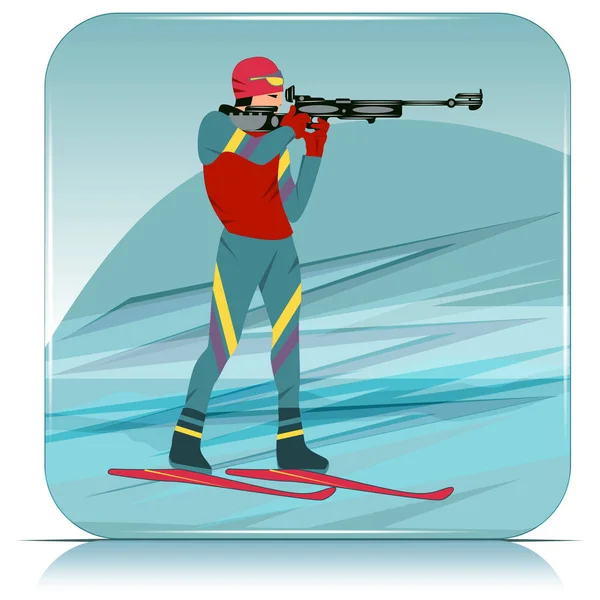 Deporte de invierno. Icono en estilo grunge - biatleta dispara un arma - aislado sobre fondo blanco - vector . — Vector de stock