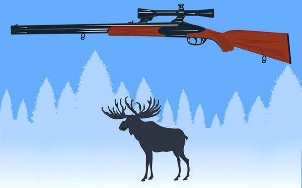 雪の森の鹿。Shotgun -イラスト、ベクター。冬の写真撮影。自然の中で休む. — ストックベクタ