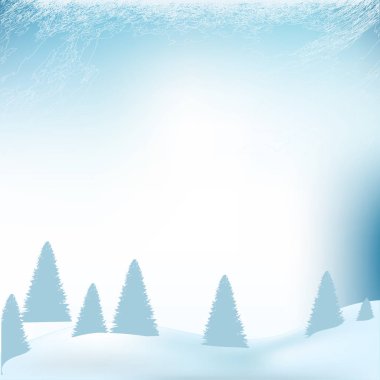 Bir çam ormanında kar fırtınası - büyük kar yığınları - sanat, vektör. Seyahat Posteri. Kış manzarası