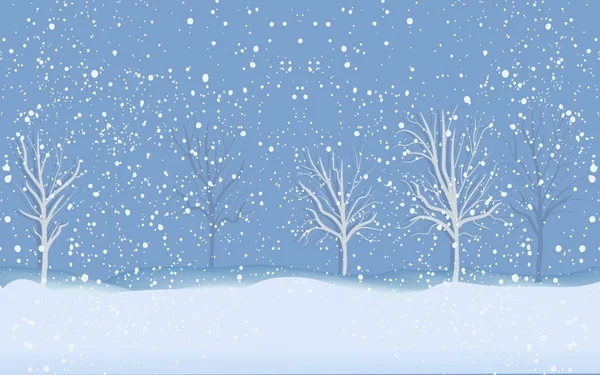 Chutes de neige, arbres, glissements de neige - art, vecteur. Affiche de voyage. Paysage hivernal — Image vectorielle