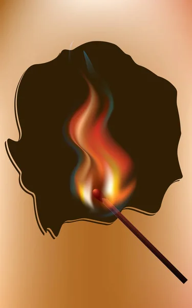 Burning match, bright flame on an abstract background - art, vector. — Stock Vector