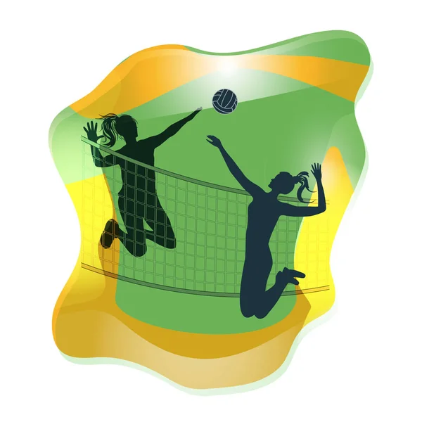 Volleyball - Glücksspiel zweier Mädchen - flüssiges Symbol - isoliert auf weißem Hintergrund - Vektor. Grafikdesign-Element. Aktiver Sport. — Stockvektor