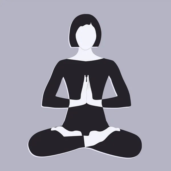 Yoga - silueta de una chica sentada en una pose de asana - vector. Meditación. recreación — Archivo Imágenes Vectoriales