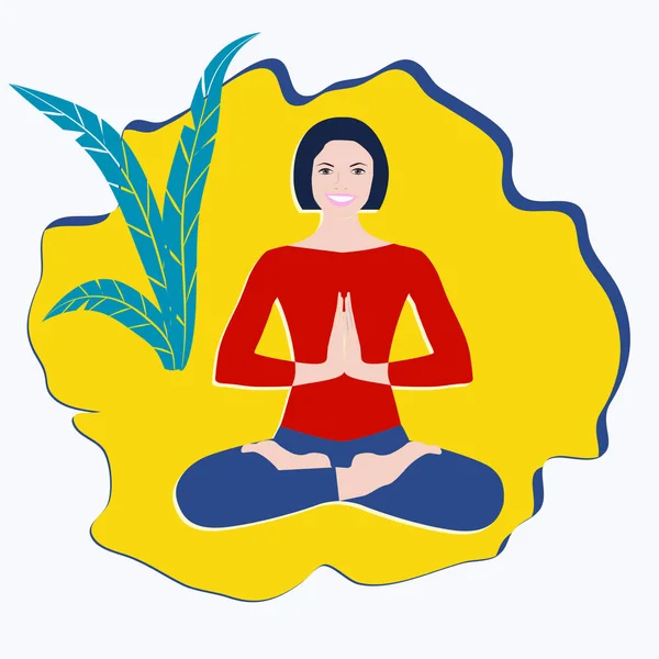 Yoga - cheerful modern girl sitting in a pose of asana - round icon isolated on a white background - vector. Meditation. recreation