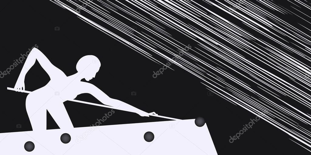 Billiard player with a cue - abstract background - vector. Motivation for action. Sports banner