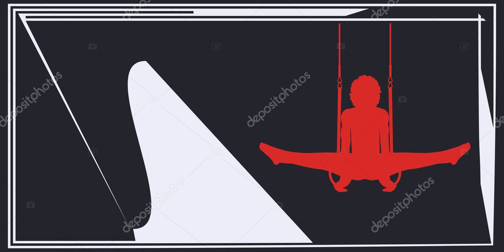 Gymnast on hanging rings - abstract graphic background - vector. Motivation for action. Sports banner