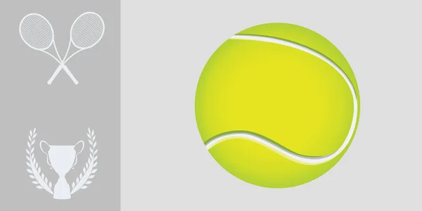 Теннисный Мяч Желтый Крупным Планом Турнирные Символы Чашки Ракетки Светлый — стоковый вектор