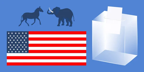 Ballot Box National Flag Elephant Donkey Symbols Vector Presidential Election — Stock Vector