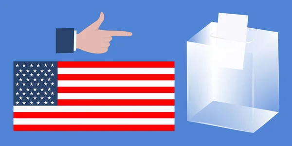 Ballot Box Male Hand Points Finger National Flag Vector Presidential — Stock Vector