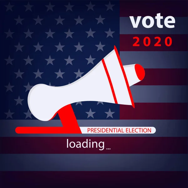 Megaphone Vote 2020 Presidential Election National American Flag Vector Banner — Stock Vector