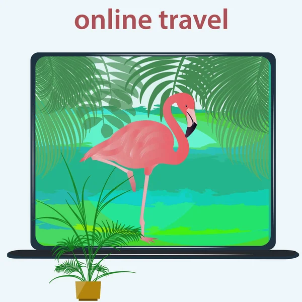 Viajes Línea Flamenco Rosa Pantalla Trópicos Vector Interfaz Aplicación Para — Archivo Imágenes Vectoriales