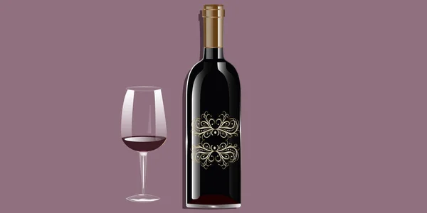 ワインのグラス 赤ワインのボトル ヴィンテージパターン イラスト ベクトル バナー — ストックベクタ
