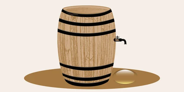 Barril Madera Con Grifo Gota Hermosa Del Vino Ilustración Vector — Vector de stock