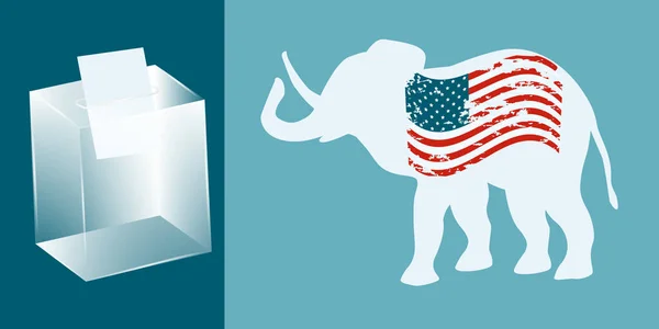 Elephant Usa Flag Grunge Style Ballot Box Transparent Ballot Paper — Stock Vector