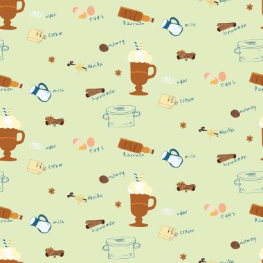 Noel İçeceği - Desen - Eggnog Malzemesi - El yapımı Çizimler ve Harfler - Vektör. Sağlıklı beslenme