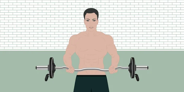 Barbell Άνθρωπος Κάνει Άσκηση Για Τους Μυς Των Χεριών Γυμναστήριο — Διανυσματικό Αρχείο