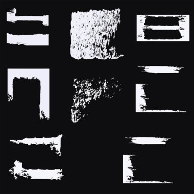 12 dizayn ögesinden oluşan bir set - grunge biçimi, dağınık kenarlar - siyah arkaplanda izole edilmiş - vektör.