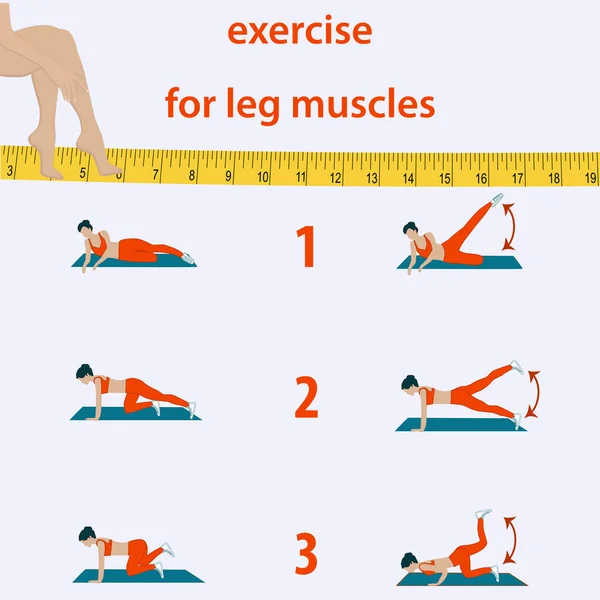 Versterking Van Spieren Van Benen Een Set Oefeningen Meetlint Vrouwelijke — Stockvector